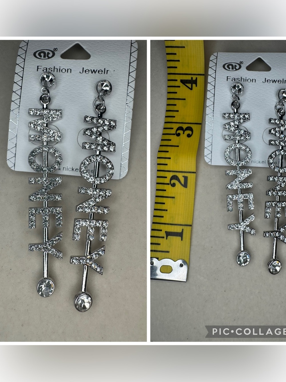 NWT Fashion Jewelry Crystal Drop Money Earrings - Silver